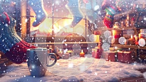 Cozy Christmas Room Animation - Snowflakes falling