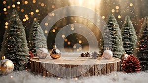 Cozy Christmas Scene with Decorations on a Wooden Surface photo