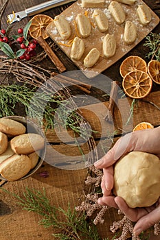 Cozy Christmas woman baking Christmas Cookies cozy rustic background