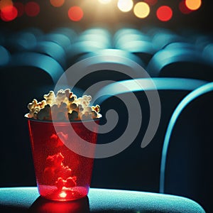 Cozy Cinema Ambiance with Popcorn on Plush Seats