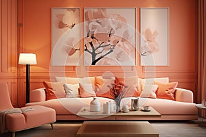 Cozy classic peach living room with sofa