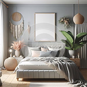 Frame Mockup Enriching Nordic Living Room Generative ai for illustrations photo