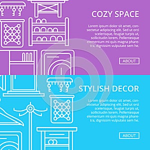 Cozy corridor space poster set in linear style