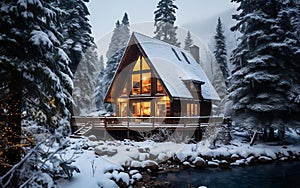 Cozy country house by the lake, winter holidays and privacy in nature concept