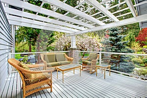 Cozy countryside house walkout deck photo