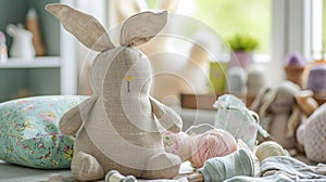 Cozy Crafting Corner with Linen DIY Rabbit Pillow