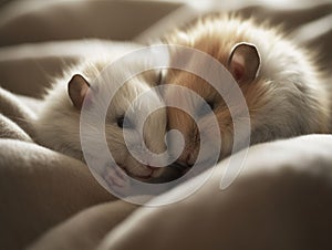 The Cozy Cuddle: Hamsters Nestled Together in Slumber