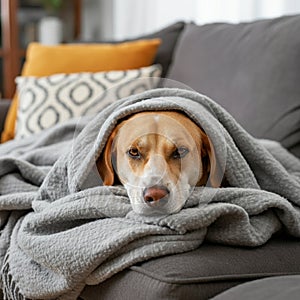 AI-Generated Image of a Beagle Resting on a Sofa