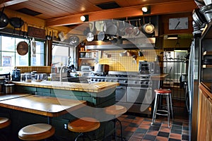 Cozy diner kitchen interior with retro design