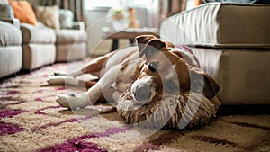 Cozy Dog Laying On A Carpet