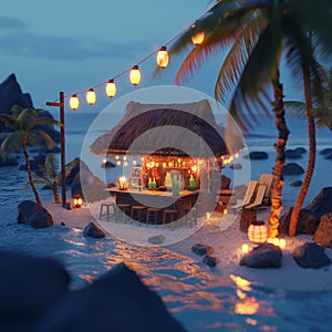 Cozy evening beach with luxury bar