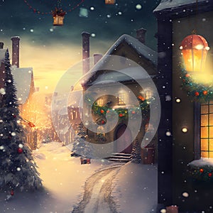 cozy fairytale winter house at snowy night, neural network generated art