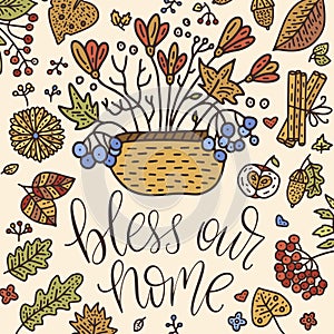 Cozy fall vector illustration. Autumn vector lettering card.