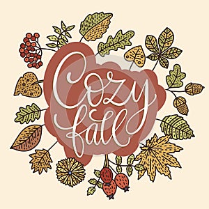 Cozy fall vector illustration. Autumn vector lettering card.