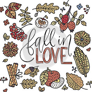 Cozy fall vector illustration. Autumn vector lettering card.