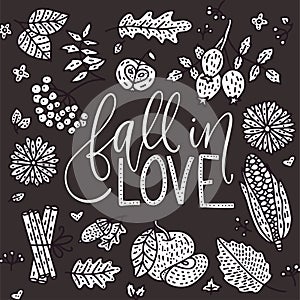 Cozy fall vector illustration. Autumn vector lettering card.