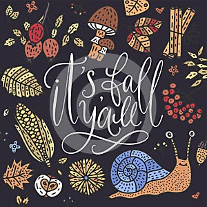 Cozy fall vector illustration. Autumn vector lettering card.