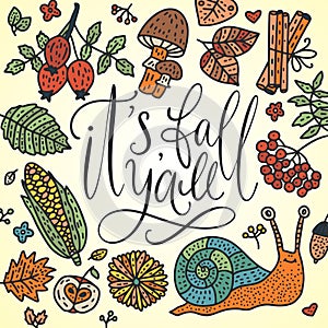 Cozy fall vector illustration. Autumn vector lettering card.