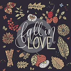 Cozy fall vector illustration. Autumn vector lettering card.