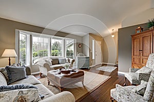 Cozy family room interior with traditional American design