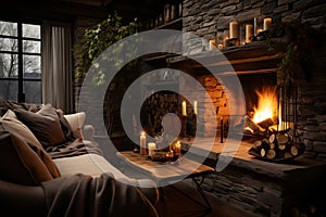 Cozy Fireplace Relaxation and Comfort. AI