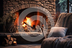 A cozy fireplace for relaxation self care background