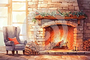 A cozy fireplace for relaxation self care background