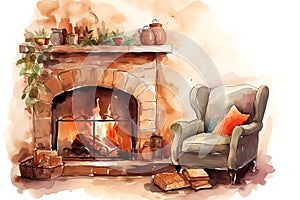 A cozy fireplace for relaxation self care background