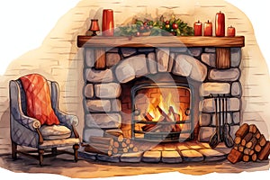 A cozy fireplace for relaxation self care background