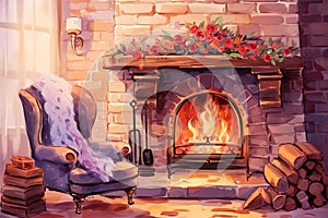 A cozy fireplace for relaxation self care background