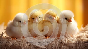 Cozy Fluffiness: Adorable Baby Chicks in a Soft Nest