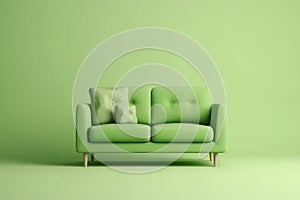 Cozy Green Living Room: 3D Illustration of Modern Minimalist Sofa for Social Media and Sale, generative AI