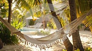 A cozy hammock strung between palm trees offering a unique and relaxing viewing experience for guests photo