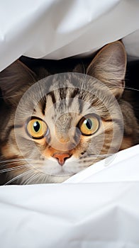 Cozy hideout Fold eared cats close up, half muzzle behind white cabinet