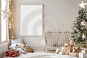 Cozy Holiday Nursery Room with Decorated Christmas Tree and Crib