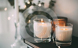 Cozy home interior decor, burning candles