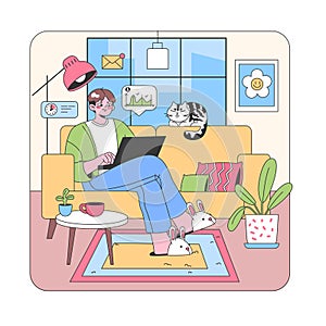 Cozy home office scene. Flat vector illustration