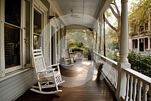 cozy house with wrap-around porch and vintage rocking chairs