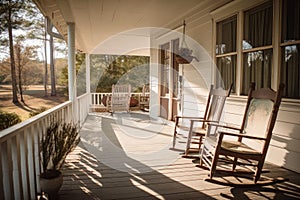 cozy house with wrap-around porch and vintage rocking chairs