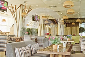 Cozy interior of the cafe-restaurant