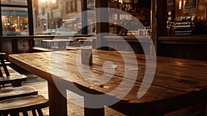 Rustic Wooden Table in a Cozy Bar Setting