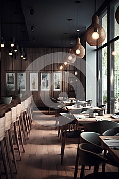 Cozy interior of restaurant. Comfortable modern dining place, contemporary design