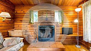 Cozy interior of a rustic log cabin