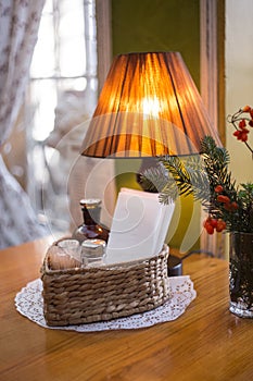 Cozy interior with table and lamp
