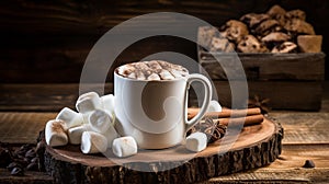 Cozy Kitchen Delight: Steaming Mug of Hot Cocoa with Melting Marshmallows