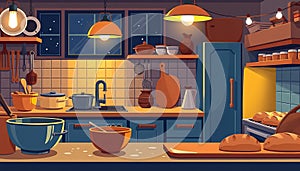 Cozy kitchen interior warm light Generative AI