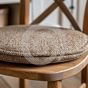 Cozy Knitted Chair Cushion in Sunlit Room. Generative ai