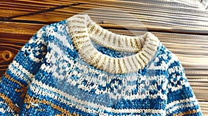 Cozy Knitted Sweater on Wooden Background