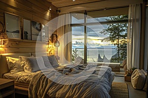 Cozy Lakeside Bedroom Retreat with Sunset View and Modern Amenities photo