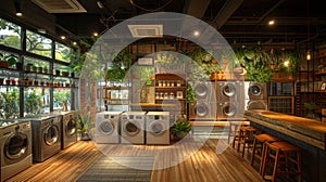 Cozy laundromat cafe AI created